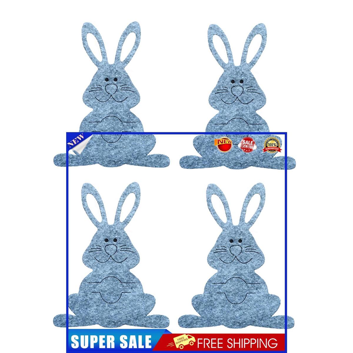 Cutlery Bag - Easter Bunny Dinner Table Decor Supplies 4 Pieces (Grey)
