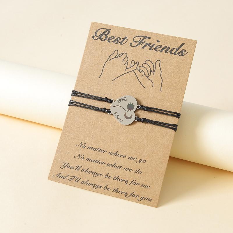 Best Friends Love Heart Sun Moon Bracelets Set Sisters Stainless Steel Bracelet