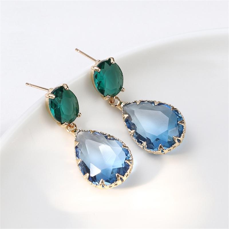 Women's Water Droplets Dangle Earrings Green Blue Glass Drop Earring Jewelry Ins