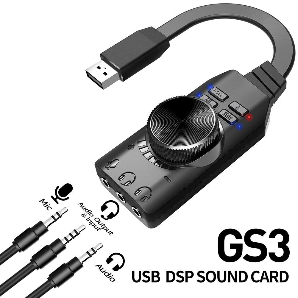GS3 7.1 Channel Sound Card Adapter External USB Audio 3.5mm Headset for PC