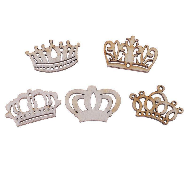 25 Pcs Crown Shape Wooden Slices Kit Rustic Natural Wood Cutout Slices Ornaments