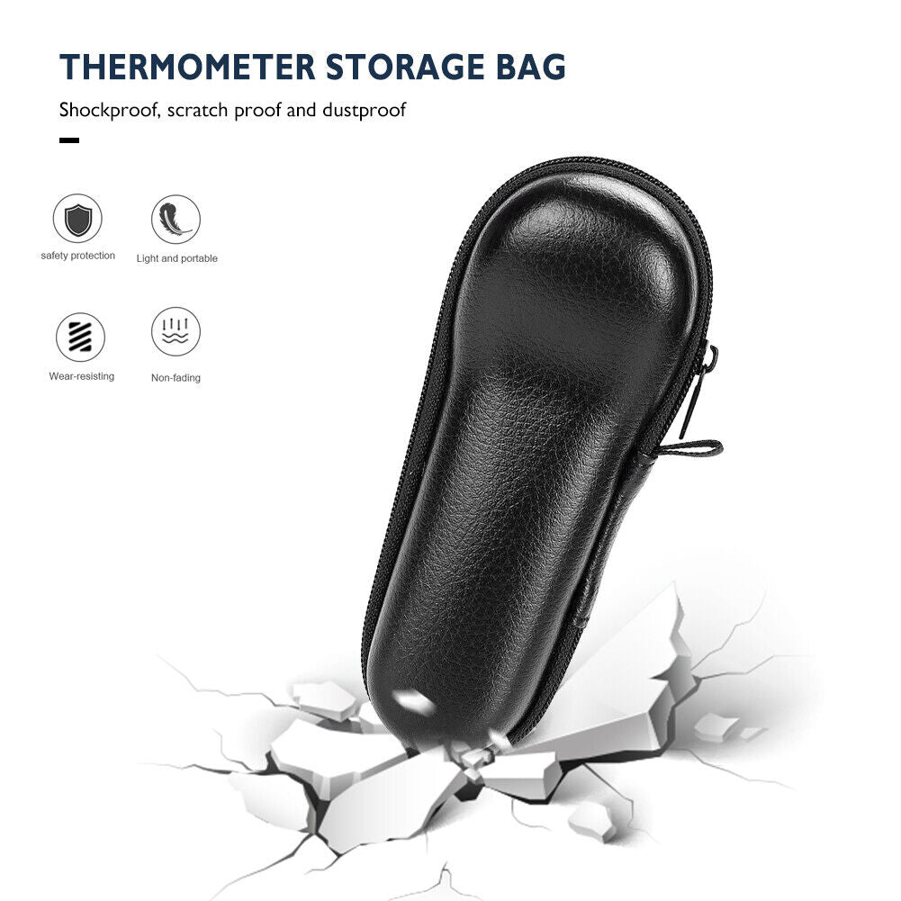 Forehead Thermometer Storage Bag Portable PU Leather Shockproof Zipper Bag