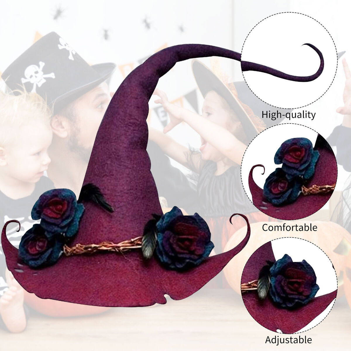 Halloween Party Felt Witch Hat Adjustable Party Witch Hat Prop (Red)