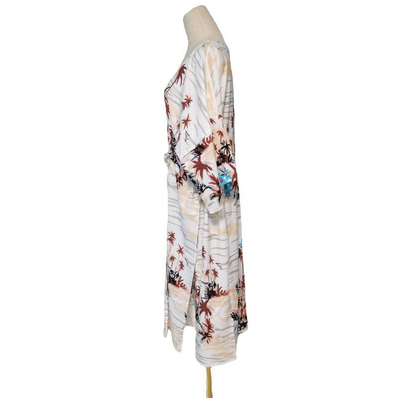 Womens Girls Beach Blouses Leaves Printed Kimono Cardigan Long Bikini Cover Up