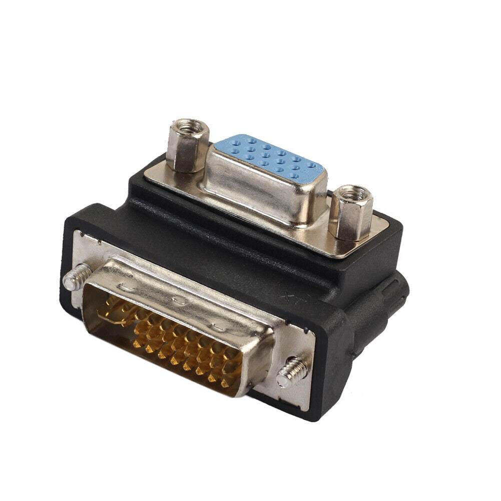 DVI-I 24+5 Male to VGA 15 Pin Female 90° Right Angle Convertor Adapter HD