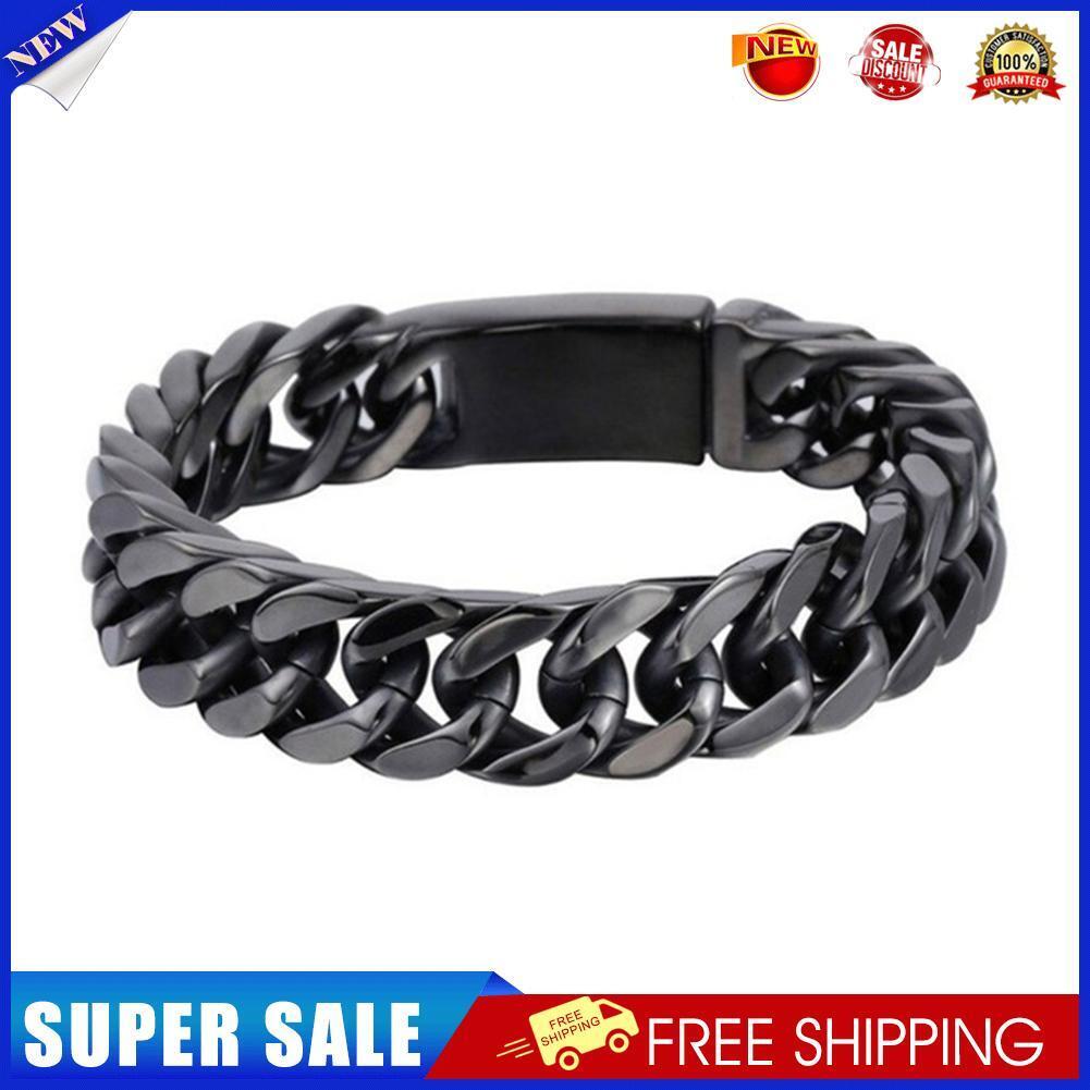 Fashion Chain Bracelet Punk Men Circle Bangles Streetwear Jewelry (Black)
