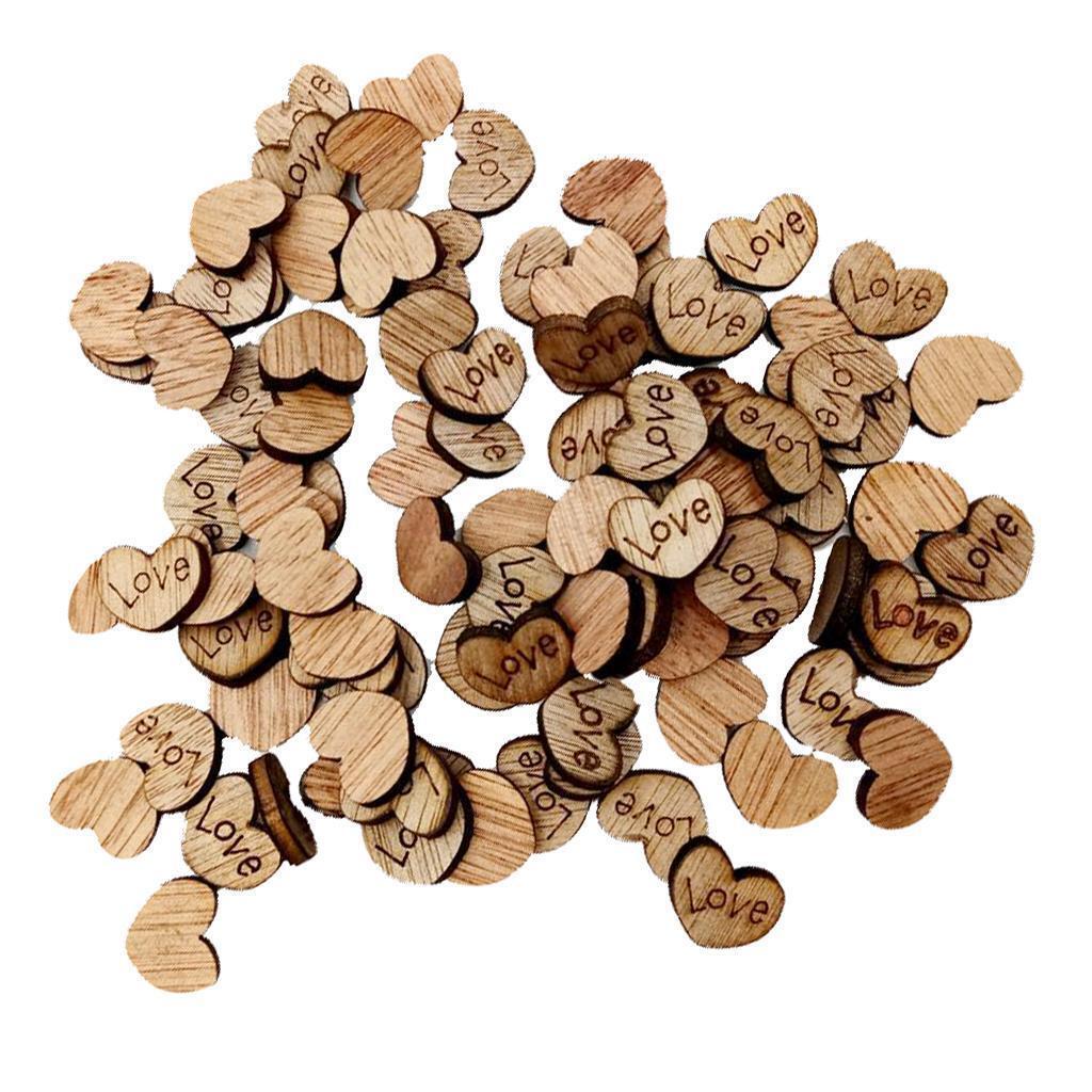 100 Pieces Wood Shapes Unfinished Heart Love Printed Slice for Craft 12x15mm