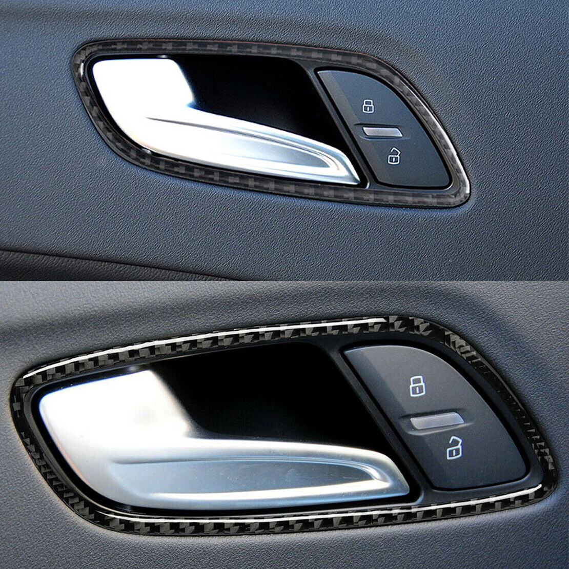 Pair Inner Carbon Fiber Door Handle Bowl Cover Trim Decor Fit for Audi TT TTRS