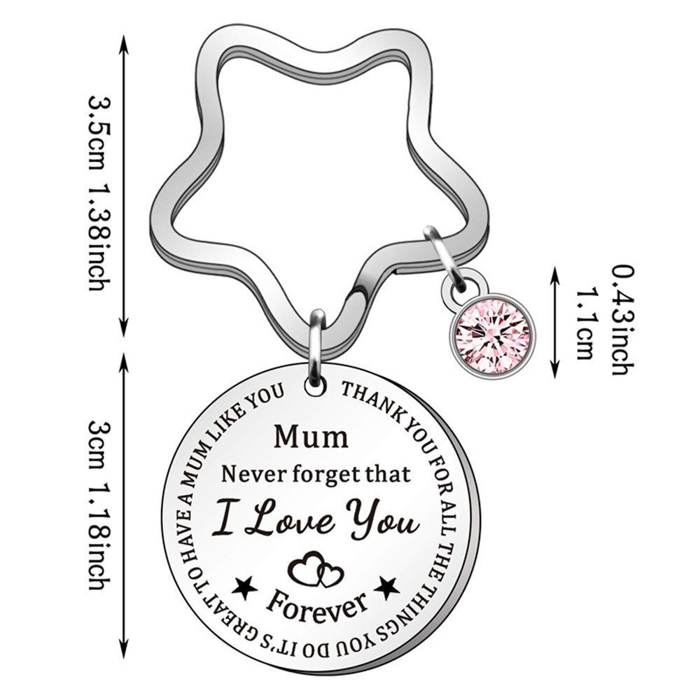 Star Engraved Stainless Steel Round Mother's Day Keyring Keychain Key Chains