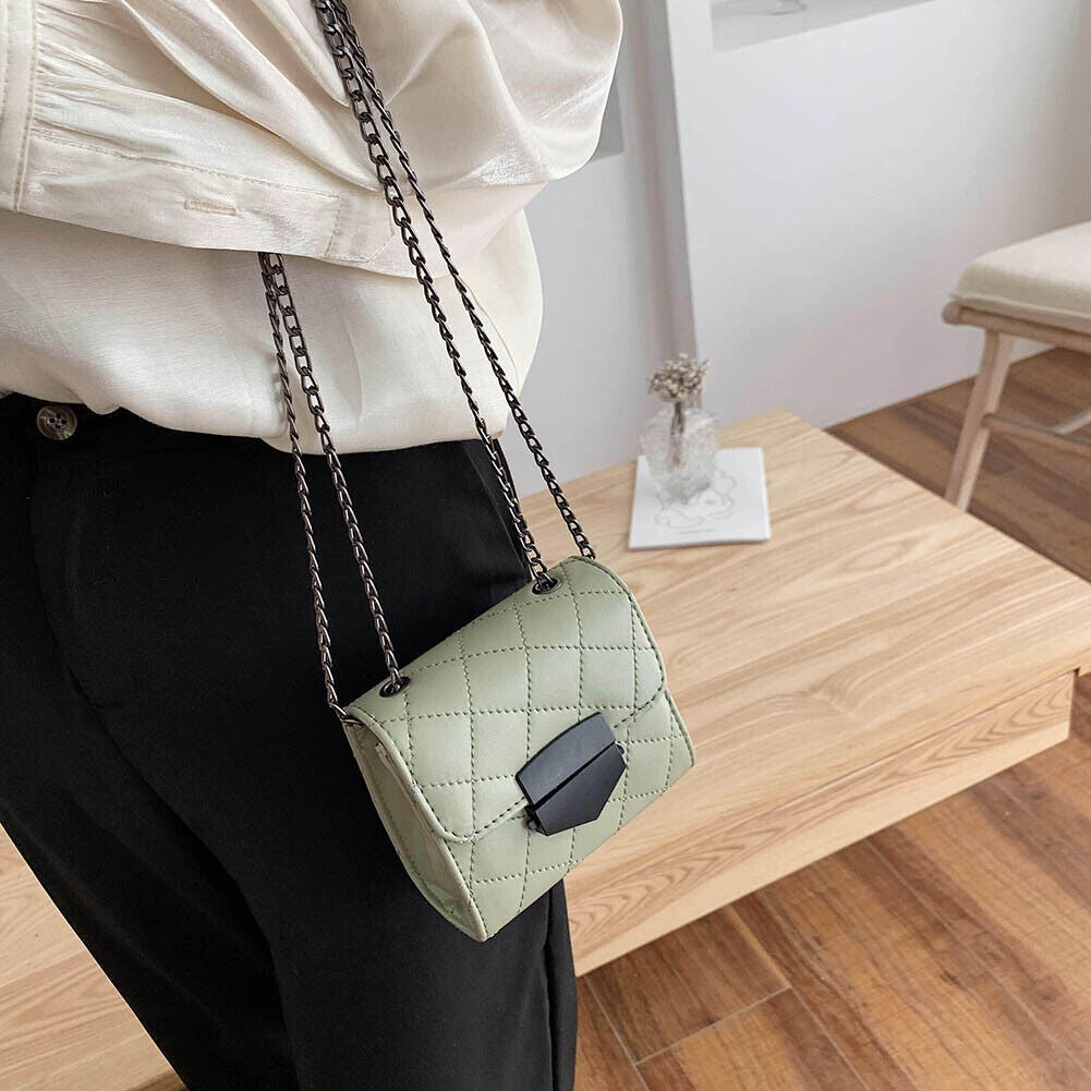Women PU Leather Messenger Bag Chain Small Shoulder Satchel Bags (Green)