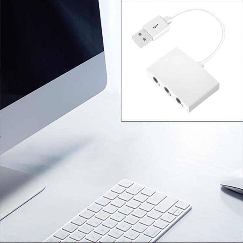 7.1 Live Sound Card USB to 3x3.5mm Jack Female Microphone Headsets Audio Adapter