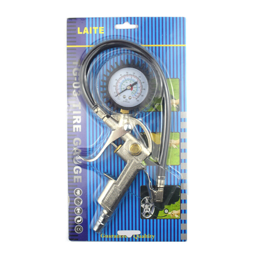 AUTO TRUCK TYRE TIRE AIR INFLATOR DIAL PRESSURE METER GAUGE COMPRESSOR TOOL