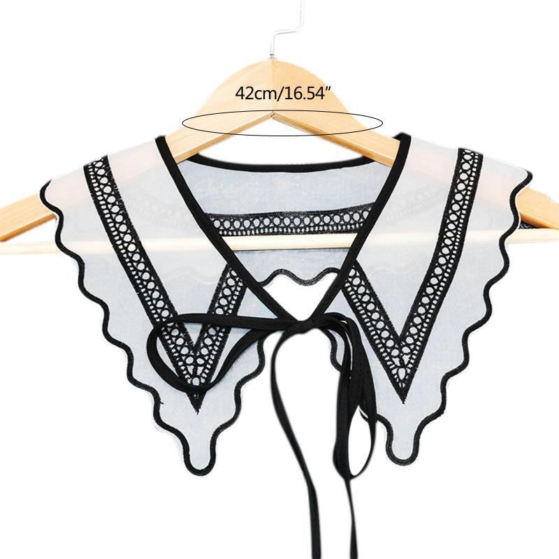 Women Black White Organza Faux Collar Shawl Embroidery Geometric Wavy Scarf Cape