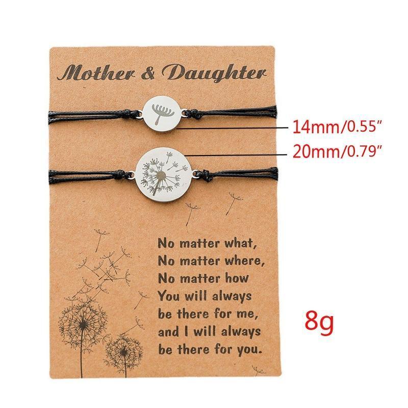 2Pcs Stainless Steel Dandelion Bracelets Set Adjustable Mother Daughter Bracelet