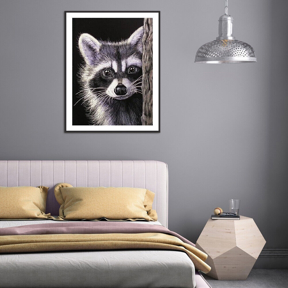 5D DIY Dog Raccoon Full Round Diamond Painting Kit Picture Artwork Craft
