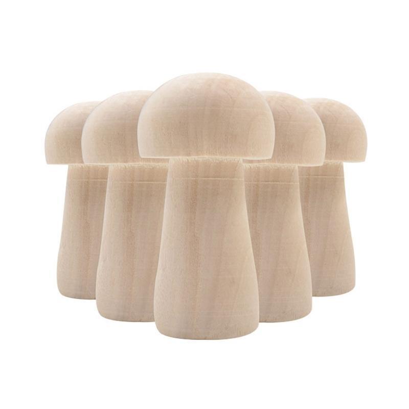 Unfinished Wooden Mushroom 5pcs/set Blank Wood Color Small Mushroom