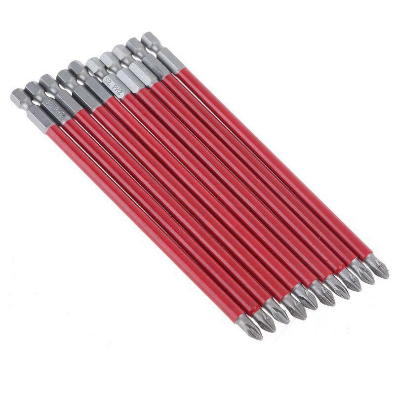 10pcs PH2 150mm Power Drill Bit Set Long Reach Non Slip 1/4'' Hex Screwdriver