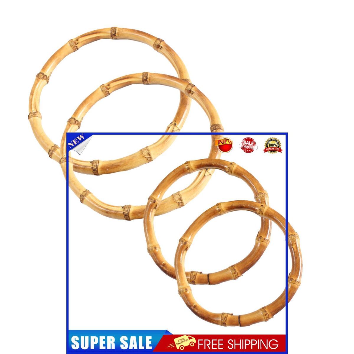 4pcs Round Bamboo Bags Handles DIY Handcrafted Tote Purse Handbag Hanger