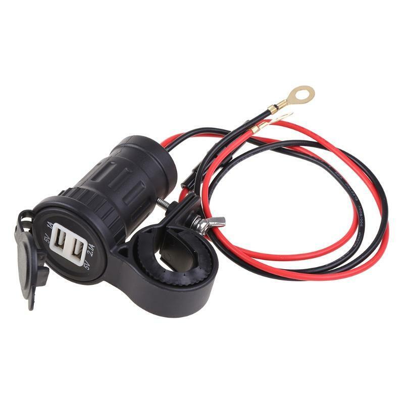 12V-24V Waterproof Motorcycle Motorbike Handlebar Dual USB Charger Socket Power