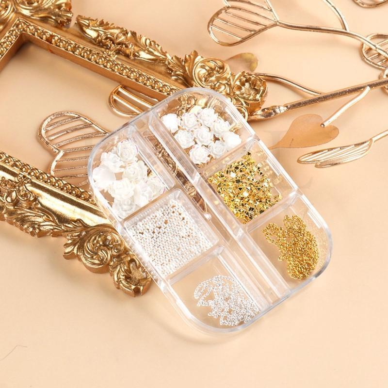 Nail Beads Charms,Metal Nail Chain Jewels Flower Nail Art Decorations,Nail Studs