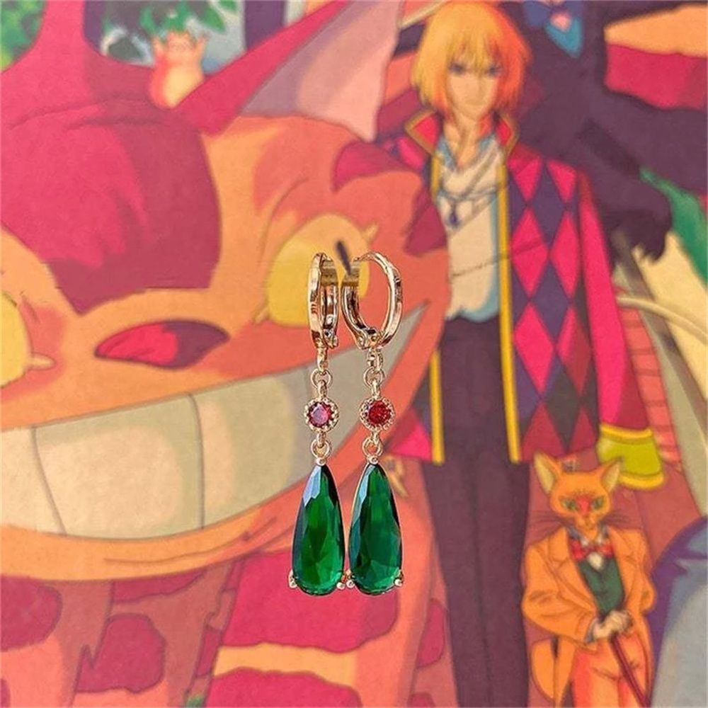 Girl Gift Anime Peripheral Green Gem Earrings Party Jewelry Women Earrings