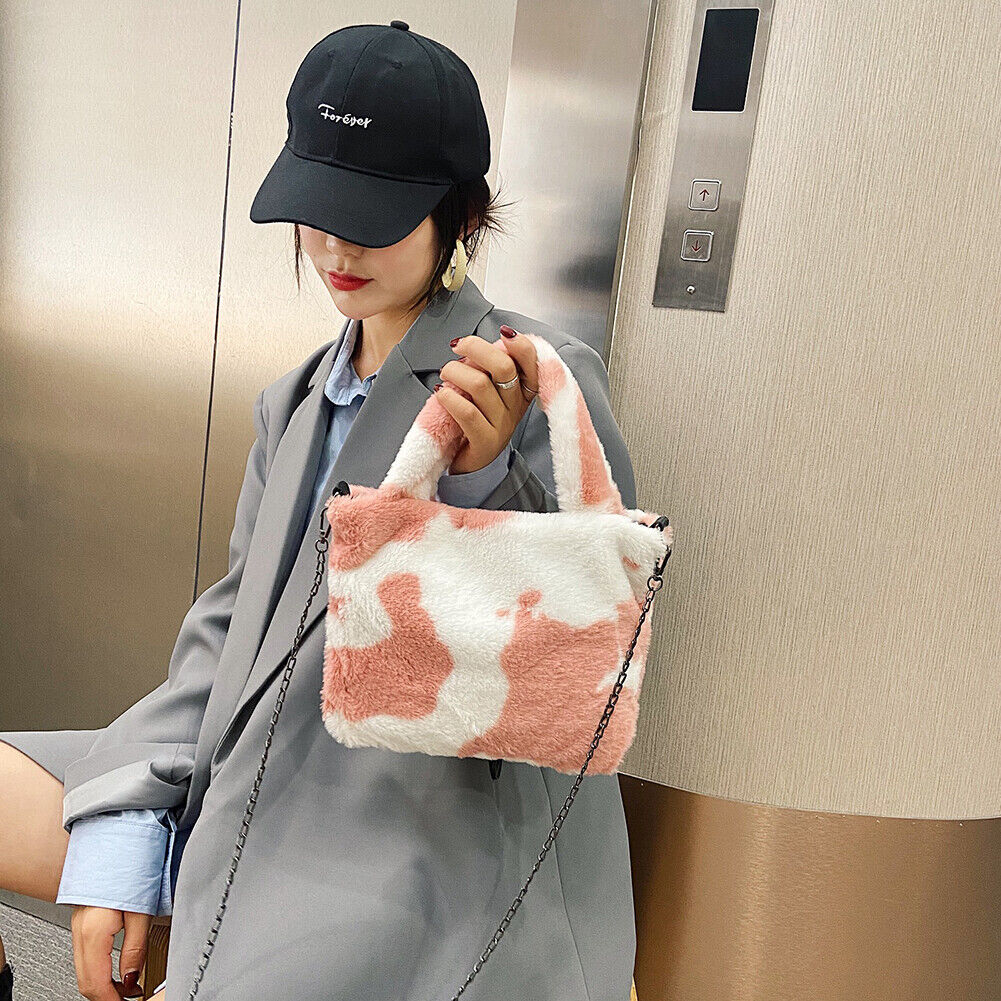 Plush Messenger Bag Women Winter Fashion Shoulder Fluffy Handbag (Pink)