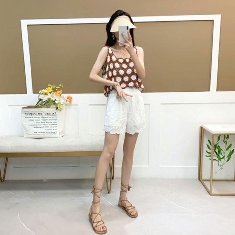 Hollow Knit Contrast Color Beach Crop Tank Top Women Crochet Flower Camisole