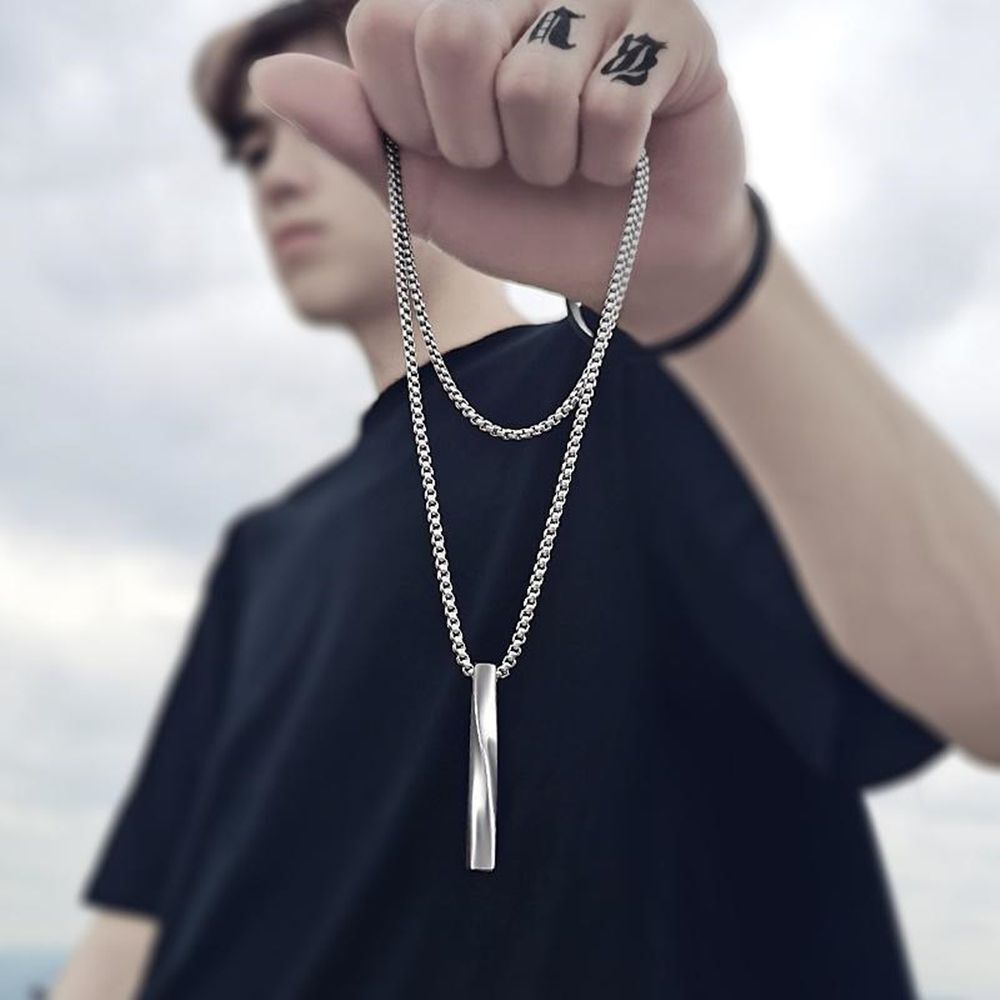 Fashion Trendy Jewelry Men Pendant Rectangle Stainless Steel Chain Necklace