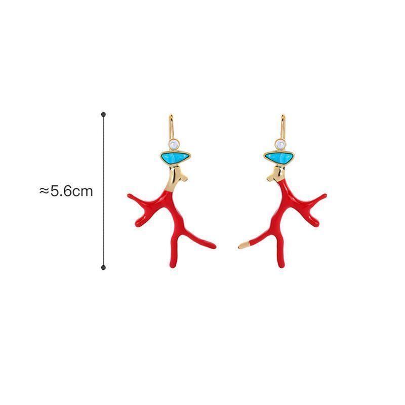 Fashion Coral Antlers Dangle Earrings Red Enamel Drop Earrings Gifts for Girls