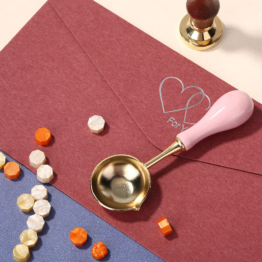 Wood Handle Sealing Wax Spoon Wax Bead Tablet Melting Spoons Craft (Pink)