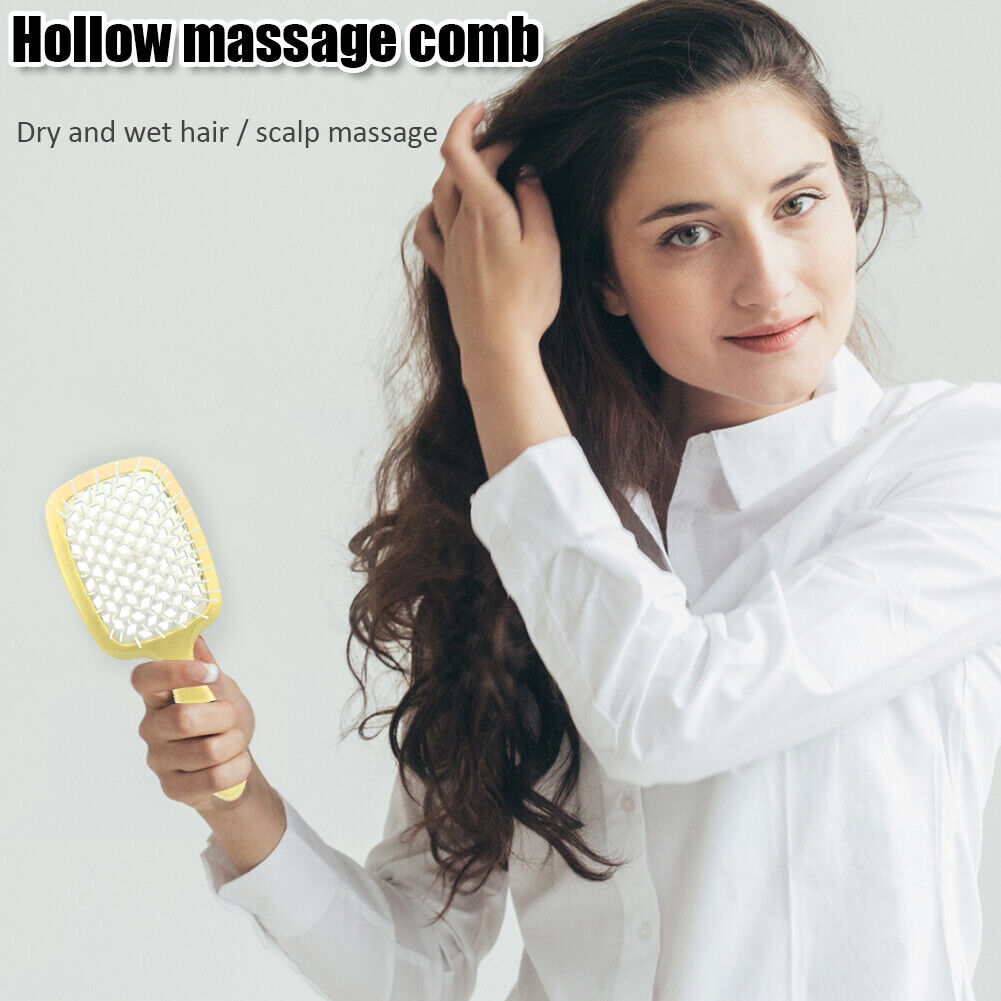 Hollow Detangling Hairdressing Comb Wet Dry Hair Scalp Plate Combs (Yellow)
