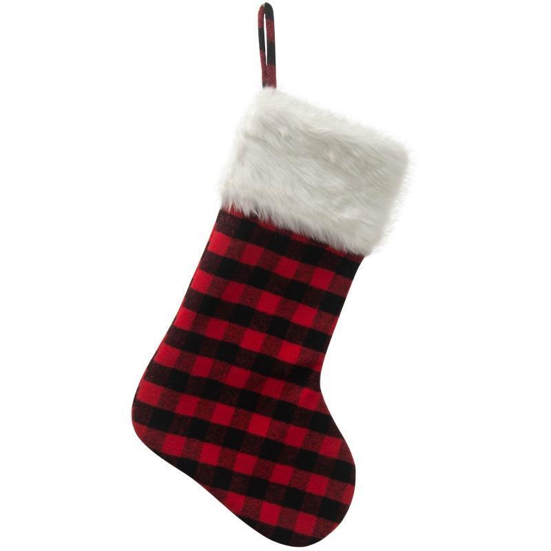 Christmas Stocking  Red Black Plaid Hanging Ornament Cute Gift Decoration