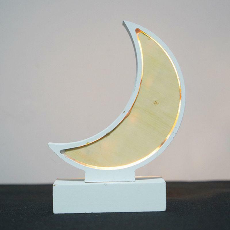 Ramadan Eid Mubarak Wooden Ornament Moon Lamp LED Night Light Islam Mosque