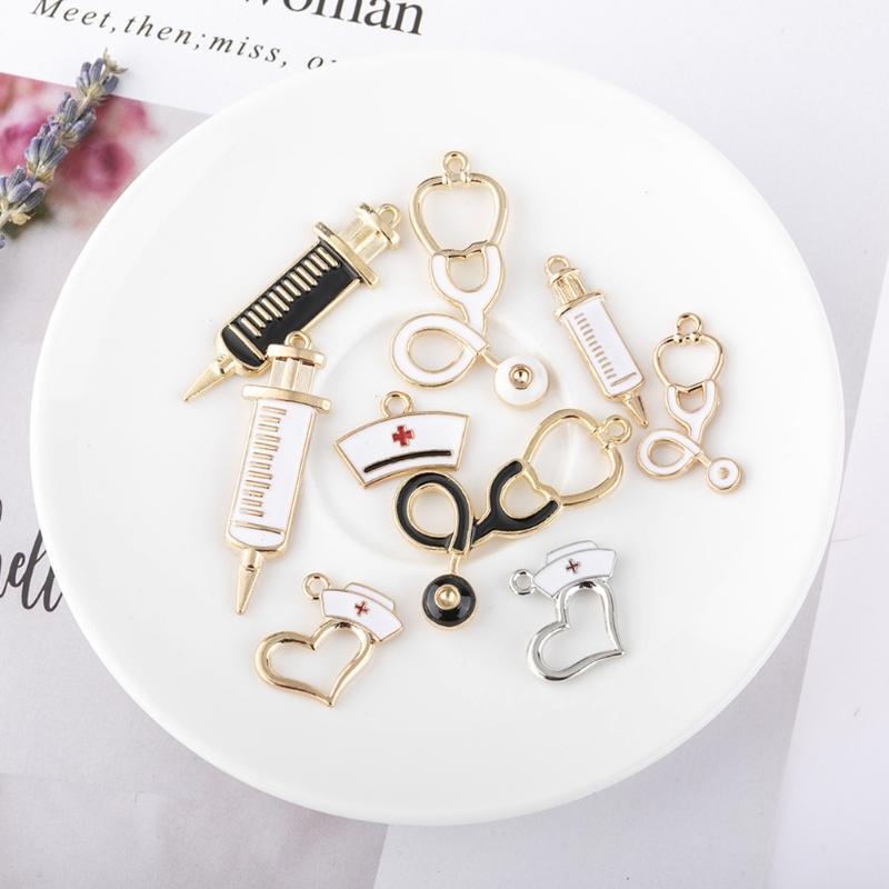 9x/Set Nurse Theme Pendant Enamel Charms Nurse Cap Hat Pendant for DIY Art Craft