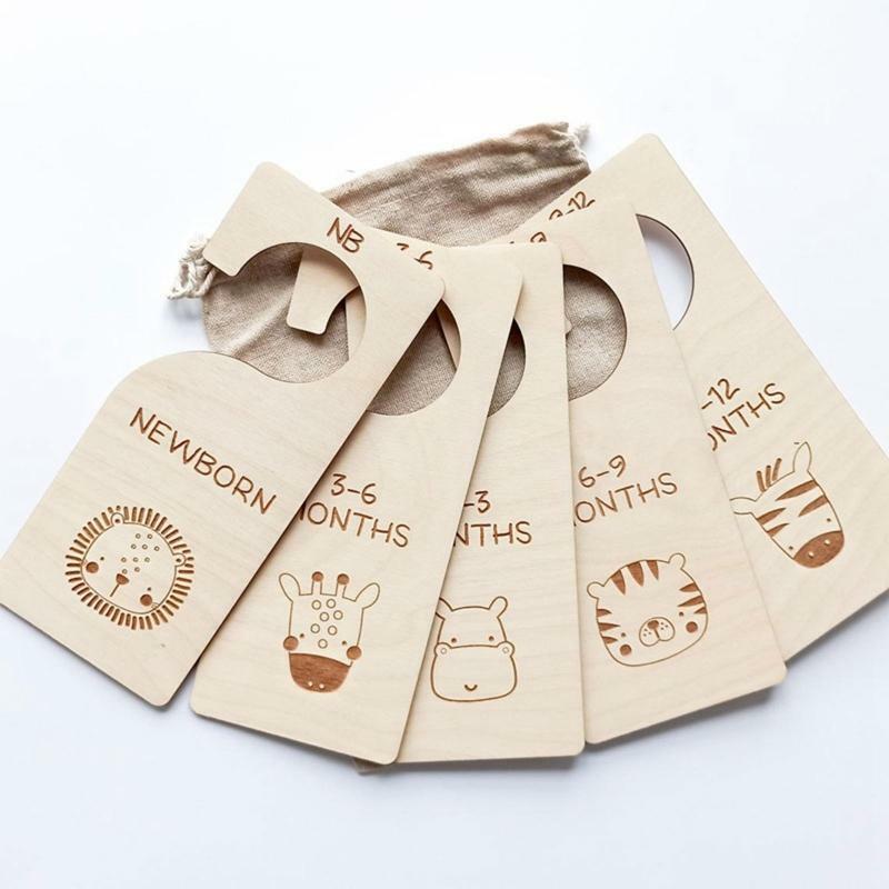 5 Pcs Baby Closet Size Divider Wooden Baby Closet Organizers from Newborn Infant