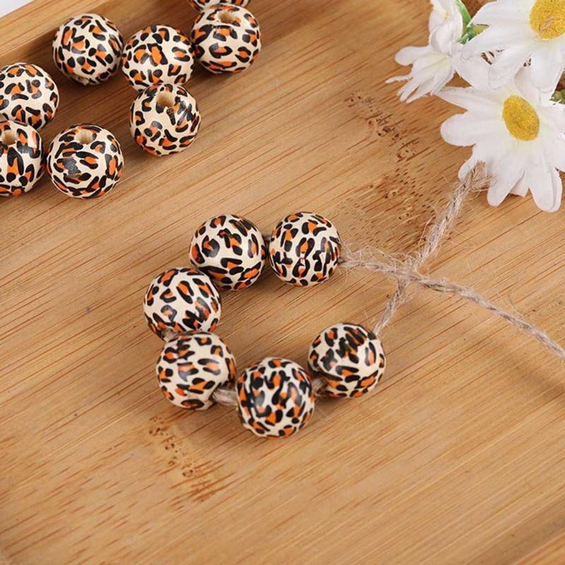 10 Pieces 16mm Color Wooden Beads Leopard Pattern Beads Loose Beads Wooden Beads