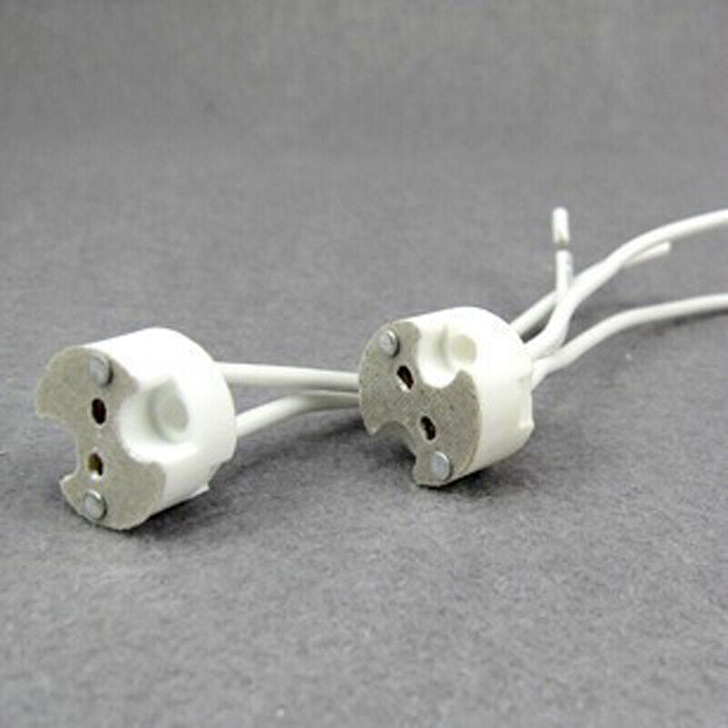 10 x Bi-Pin Socket Ceramic Base Holder LED Halogen Lamp Wire Connector GU5.3
