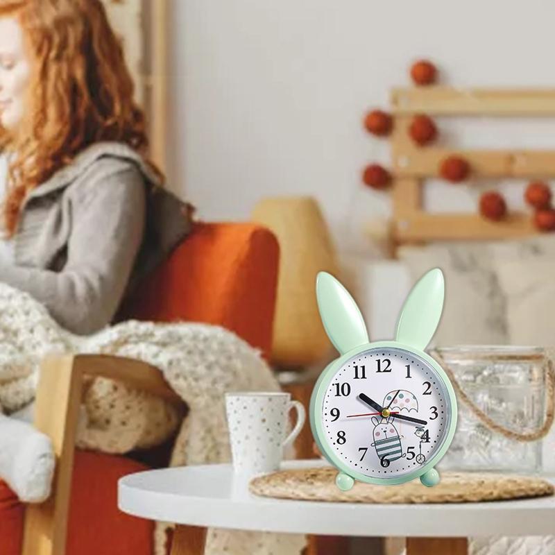 Cute Cartoon Rabbit Alarm Clock Mute Time Clocks Wake Up Silent Clock