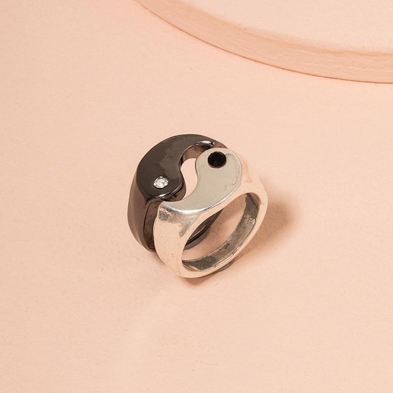 1 Pair Women Tai Chi Ring Korean Punk Chunky Alloy Ring for Girlfriend Sister
