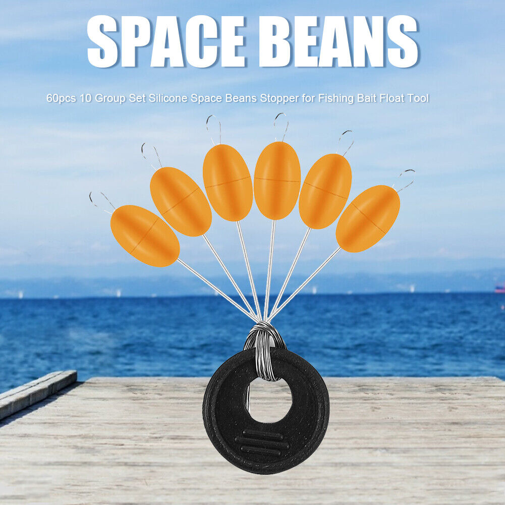 60pcs 10 Group Set Silicone Space Beans Stopper Fishing Bait Float (Orange)