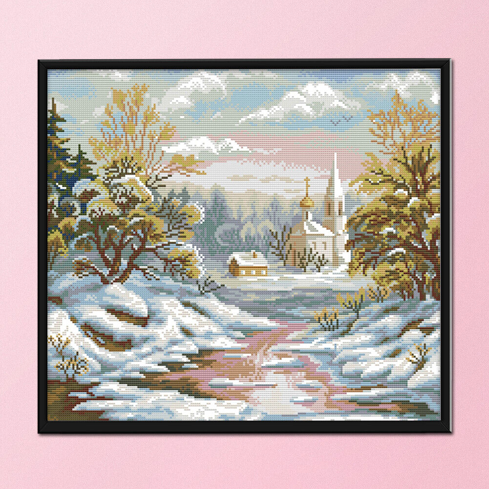 Full Embroidery Kit 14CT DIY First Snow Stamped Cross Stitch Art Needlework