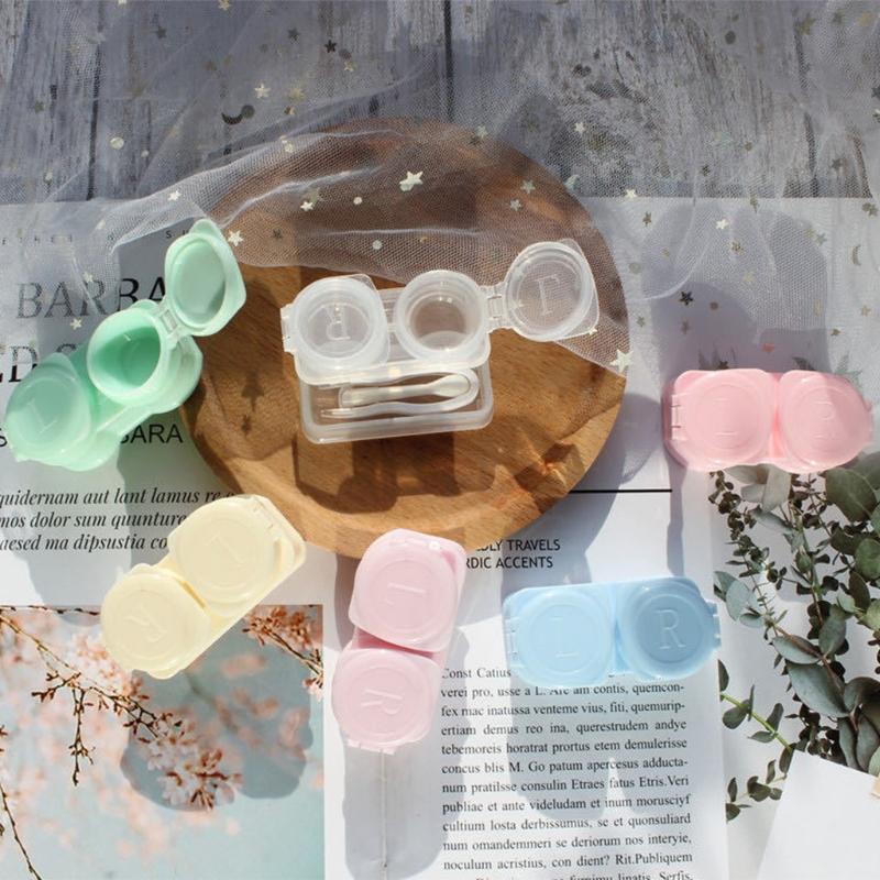 Cute Contact Lens Case Box Holder Container Storage with Tweezers Wear Stick