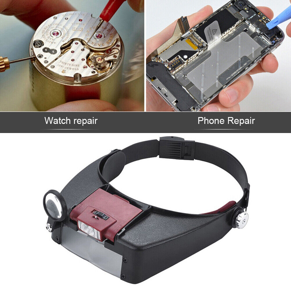 10X Headband LED Magnifying Glasses Magnifier Loupe Jewelry Reading (Red)