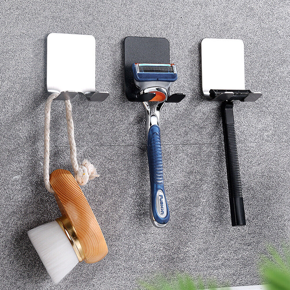 2pcs Stainless Steel Razor Rack Hook Men Shaving Shaver Shelf Set (Black)