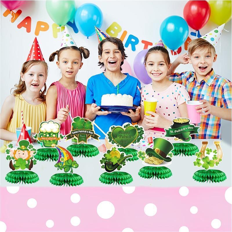 Saint Patrick's Day Honeycomb Ball Ornaments 9 Pcs Irish Clover Leprechaun Hat