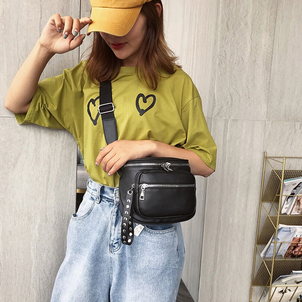 Fashion Multi-pocket Chest Bag Women Leather Shoulder Messenger Saddle Pack