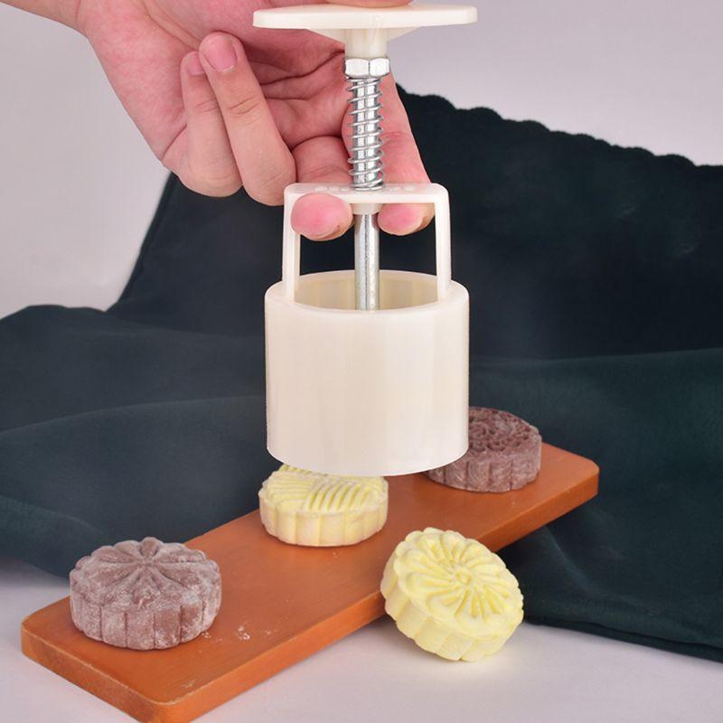 50g Mooncake Mold with 6pcs Flowers Stamps Hand Press Moon Cake Pastry Mould DIY