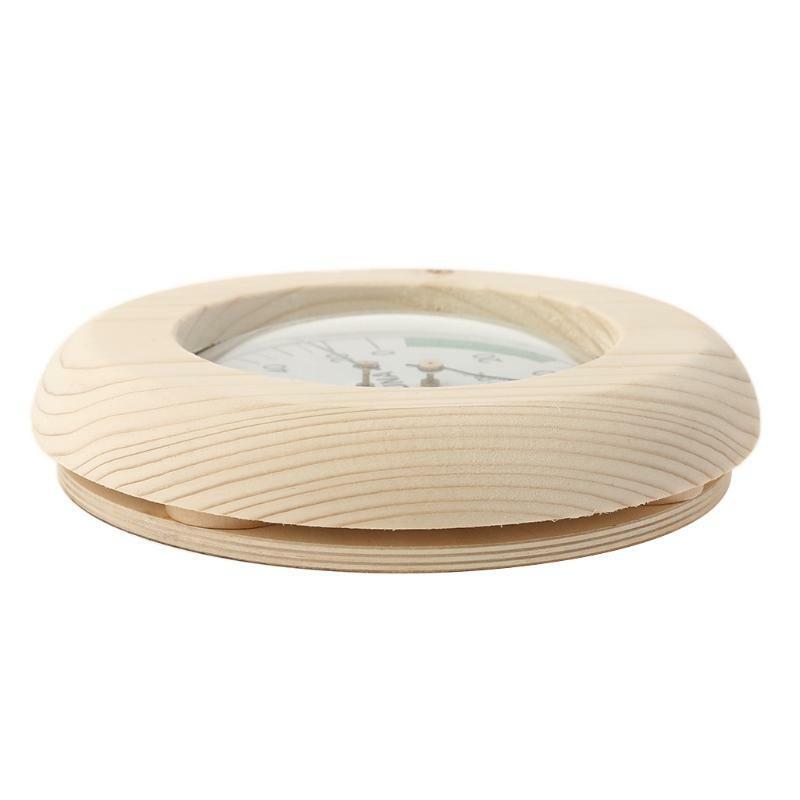 Solid Wood Grain Hygrothermograph Round Thermometer & Hygrometer Sauna Room Use