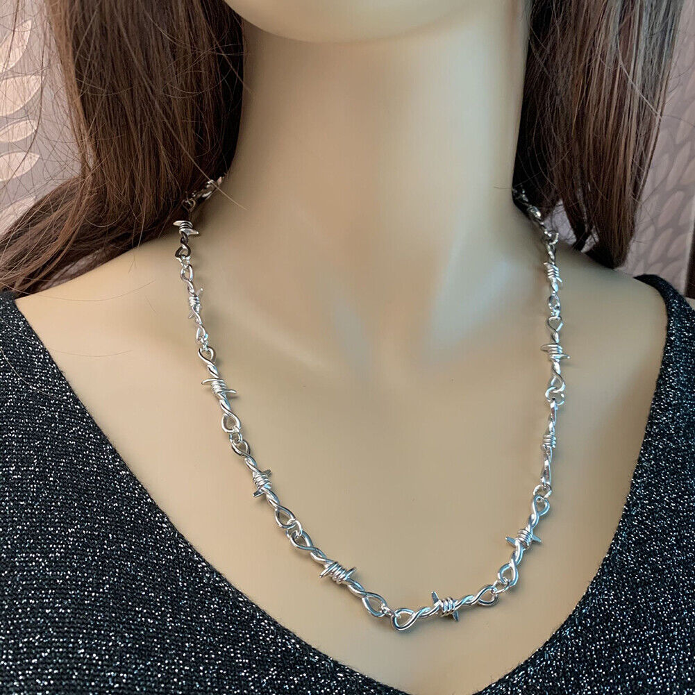 Barbed Wire Necklace Men Women Hip-Hop Punk Style Chain Choker Jewelry (1)