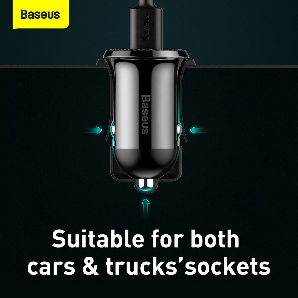 Baseus Grain Pro Car Charger 4.8A Dual USB Charger Charging Adapter (Black)
